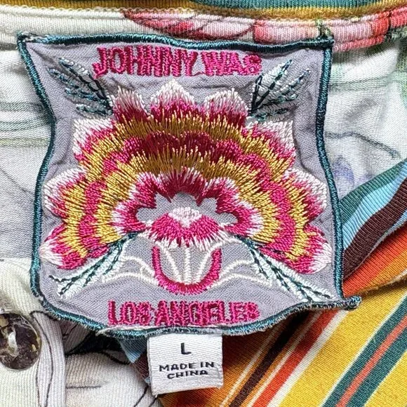 JOHNNY WAS Women Felix Short Sleeve Floral Polo Shirt Sz L Multicolor Golf 50-5 - Picture 6 of 9